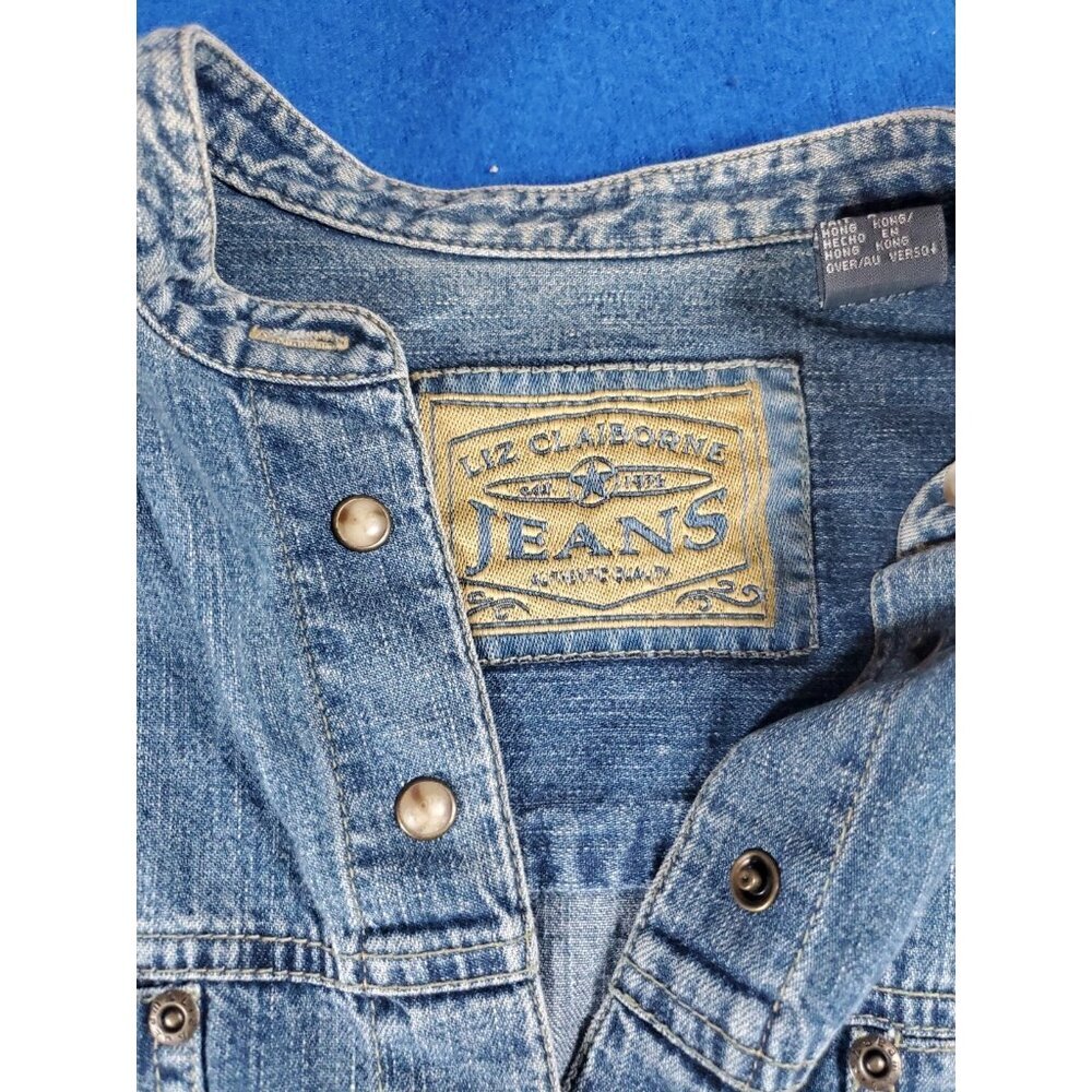 Vintage Liz Claiborne Denim Jean Shirt Pearl Buttons Jacket Size Medium - Picture 2 of 16